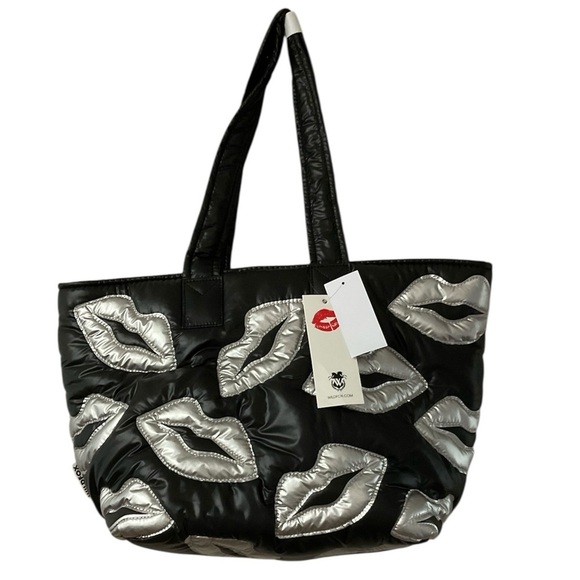 Wildfox Puffy Lips Quilted Tote Bag – Black & Silver - Picture 1 of 5